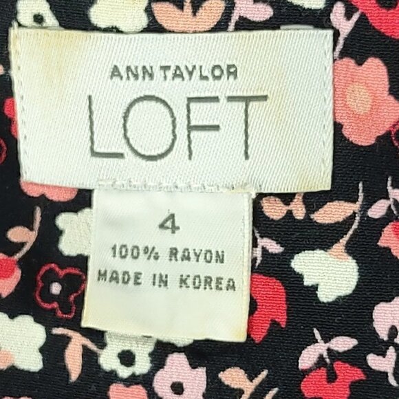 Ann Taylor Loft Women's Black Pink & White Floral Side Zip Midi Dress Size 4 - Picture 10 of 11